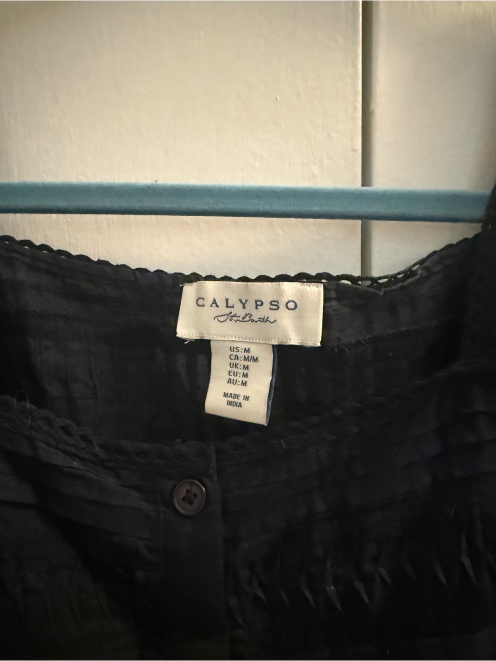 Calypso St Bart’s Navy Puff-Sleeve Button Front Square Neck Top - medium - Picture 3 of 4